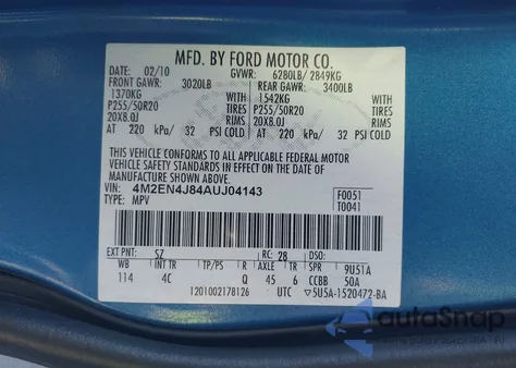 2010 Mercury Mountaineer Premier from USA, damaged, VIN 4M2EN4J84AUJ04143